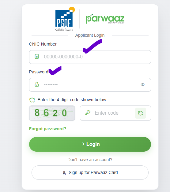 Parwaaz Card Register Applicant